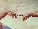 Michelangelo Buonarroti Canvas Paintings - The Creation of Adam hand